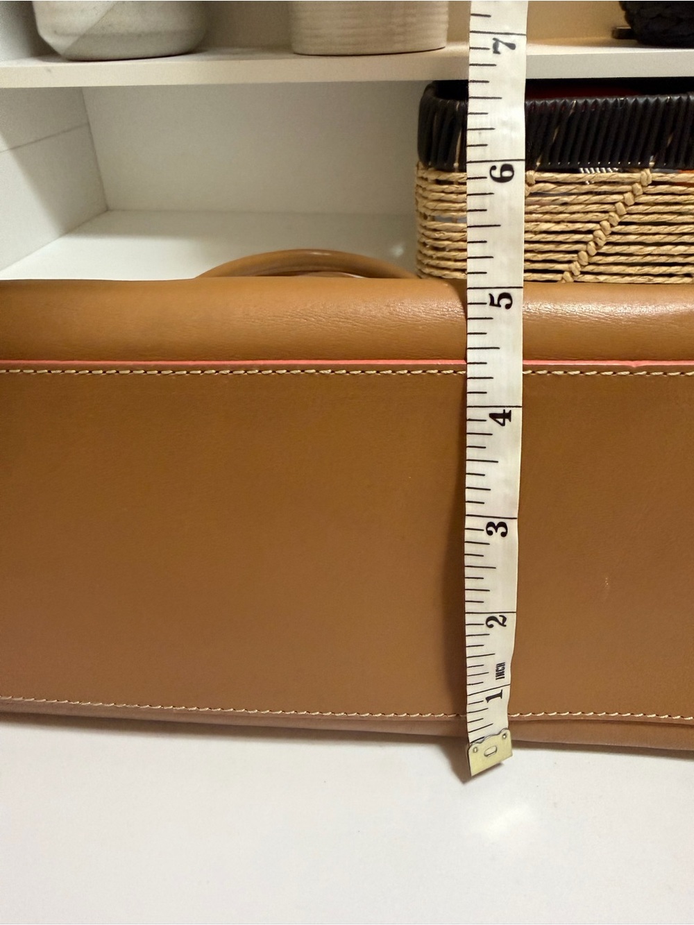 Furla Classic Tan Leather Tote Bag, tan with pink accent, excellent condition - Picture 11 of 15